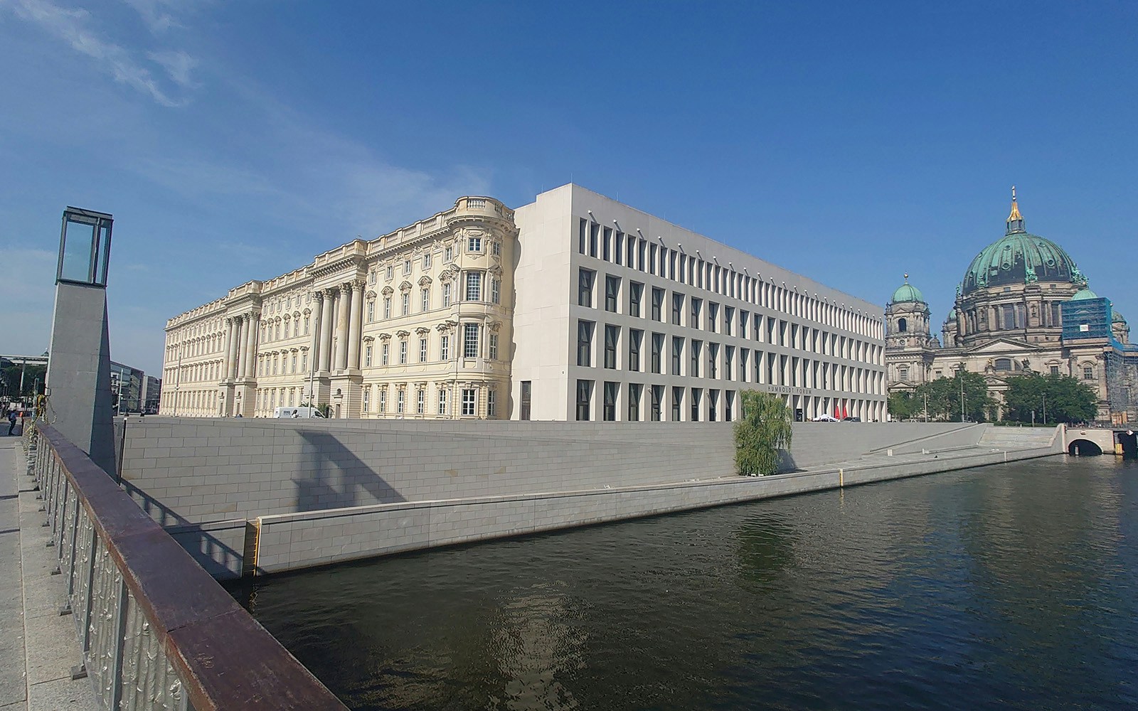 Berlin Cathedral and Humboldt Forum along the River Spree during a sightseeing cruise.