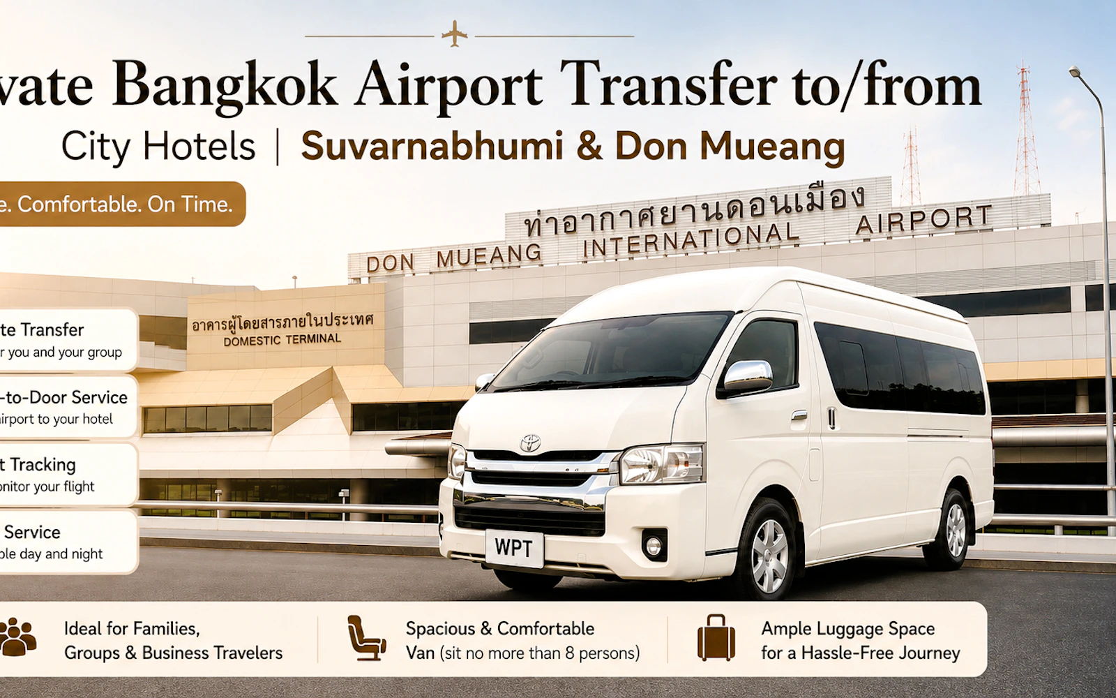 Bangkok Private One-Way Airport Transfer: Suvarnabhumi (BKK) or Don Mueang (DMK) to/from City Hotels