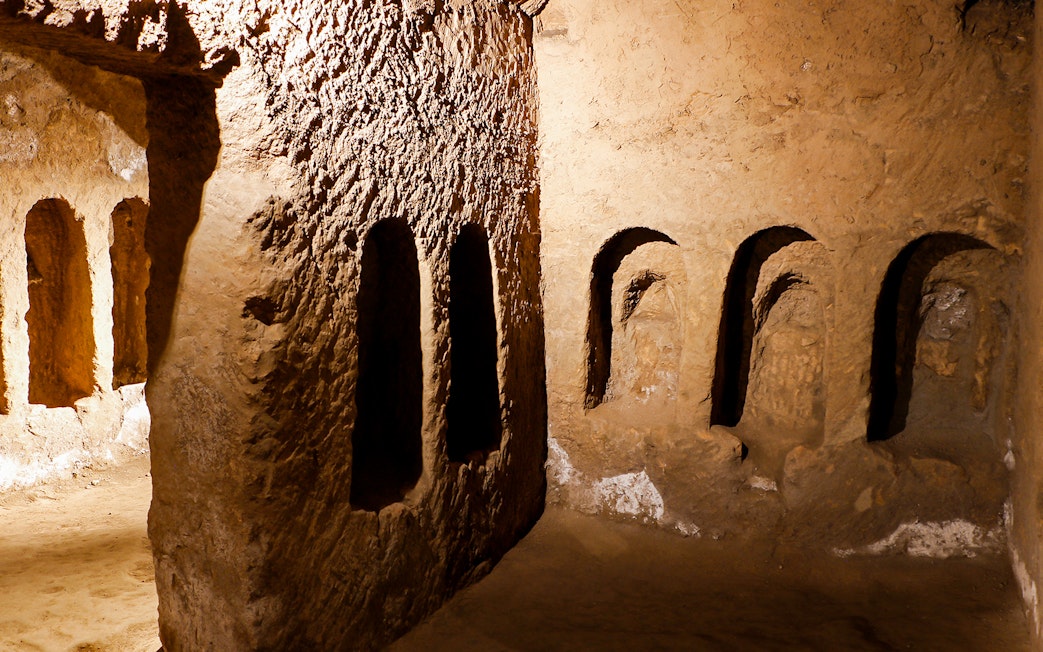 Ancient burial niches in the Catacombs of San Gaudioso, Naples.