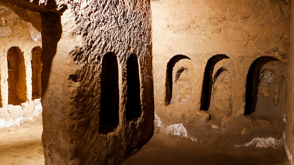 Ancient burial niches in the Catacombs of San Gaudioso, Naples.