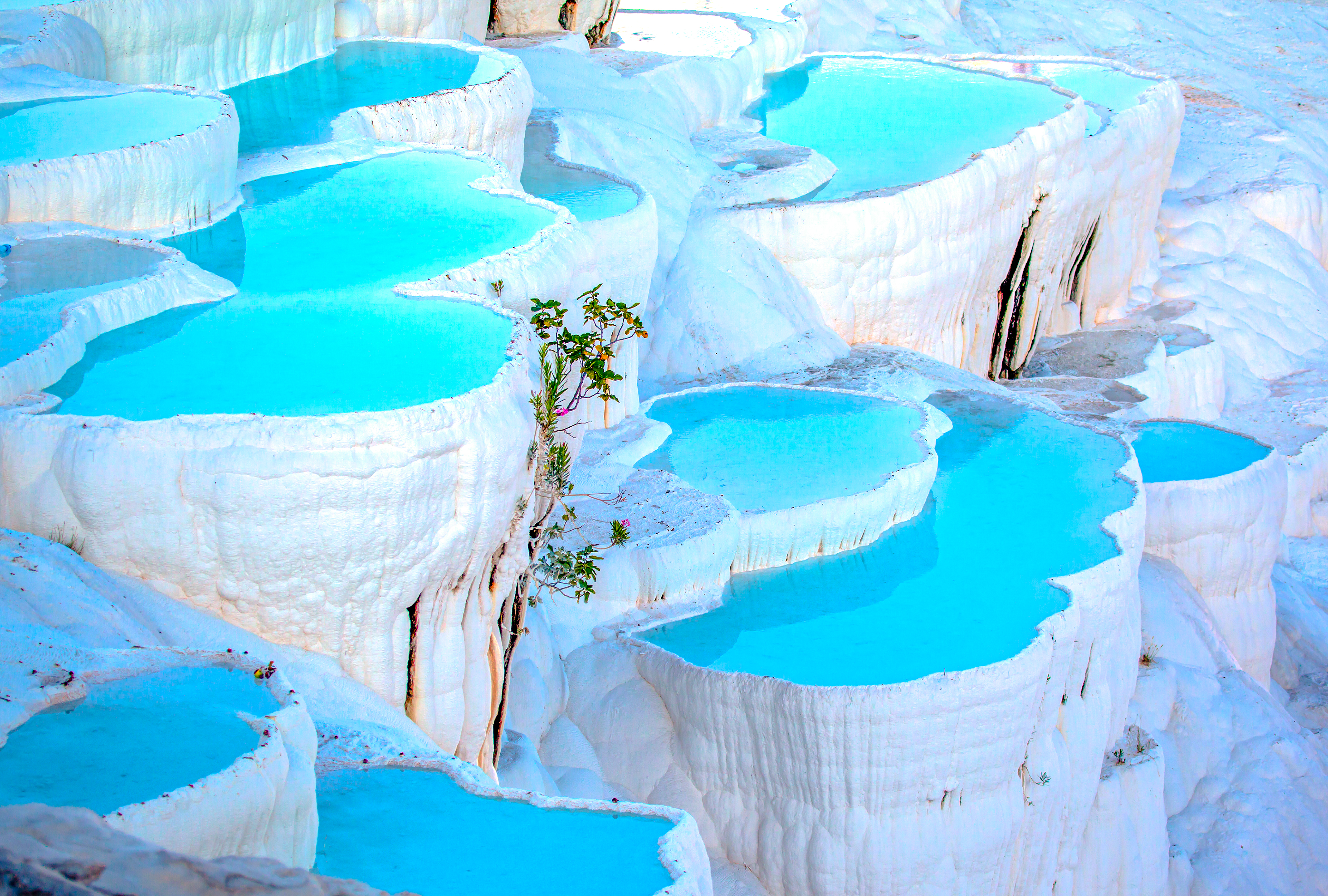 Turquoise travertine pools at Pamukkale, Turkey.