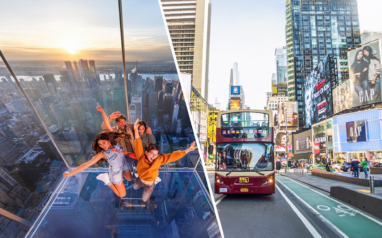 Visitors enjoying the view from SUMMIT One Vanderbilt and a Big Bus tour in New York City.