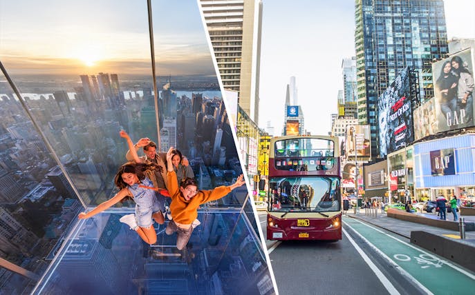 Visitors enjoying the view from SUMMIT One Vanderbilt and a Big Bus tour in New York City.