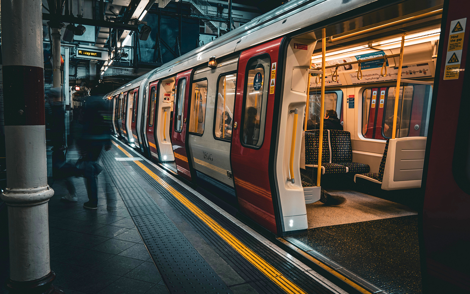Train at station platform, route to Arsenal FC Stadium, London.