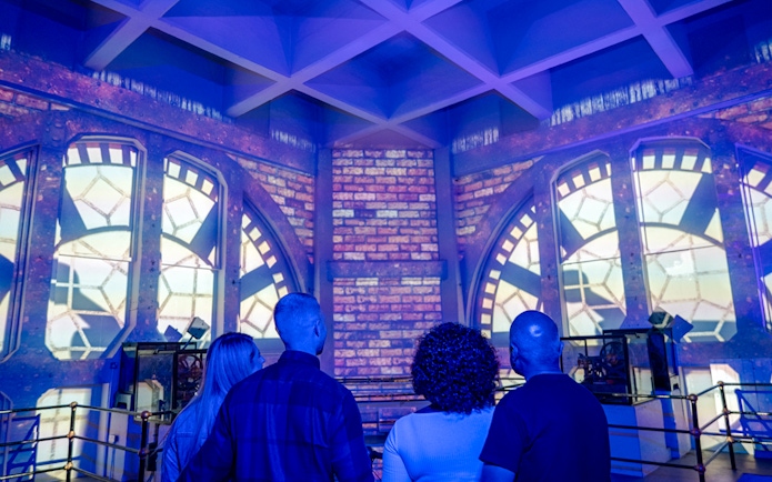 Guests viewing clock tower interior at Royal Liver Building, Liverpool.