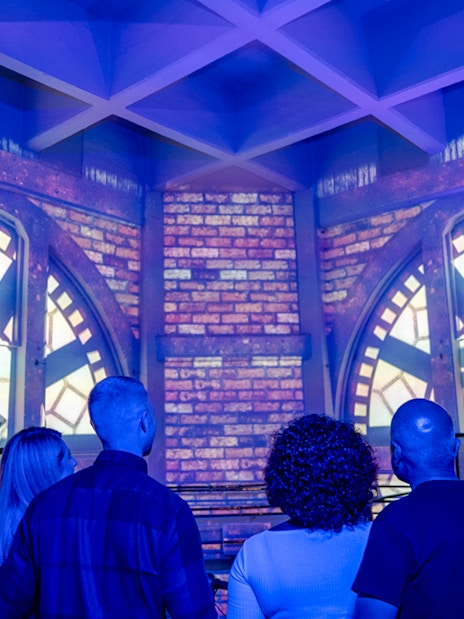 Guests viewing clock tower interior at Royal Liver Building, Liverpool.