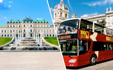 Upper Belvedere Palace with fountain and Vienna hop-on hop-off bus tour.