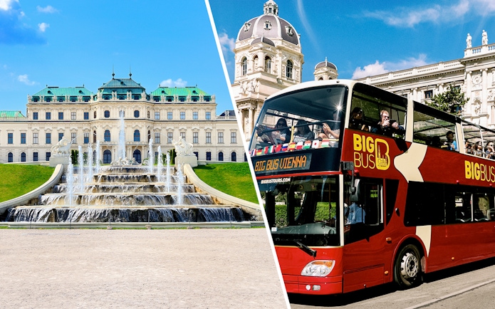 Upper Belvedere Palace with fountain and Vienna hop-on hop-off bus tour.
