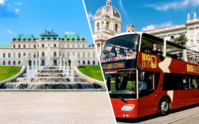 Upper Belvedere Palace with fountain and Vienna hop-on hop-off bus tour.