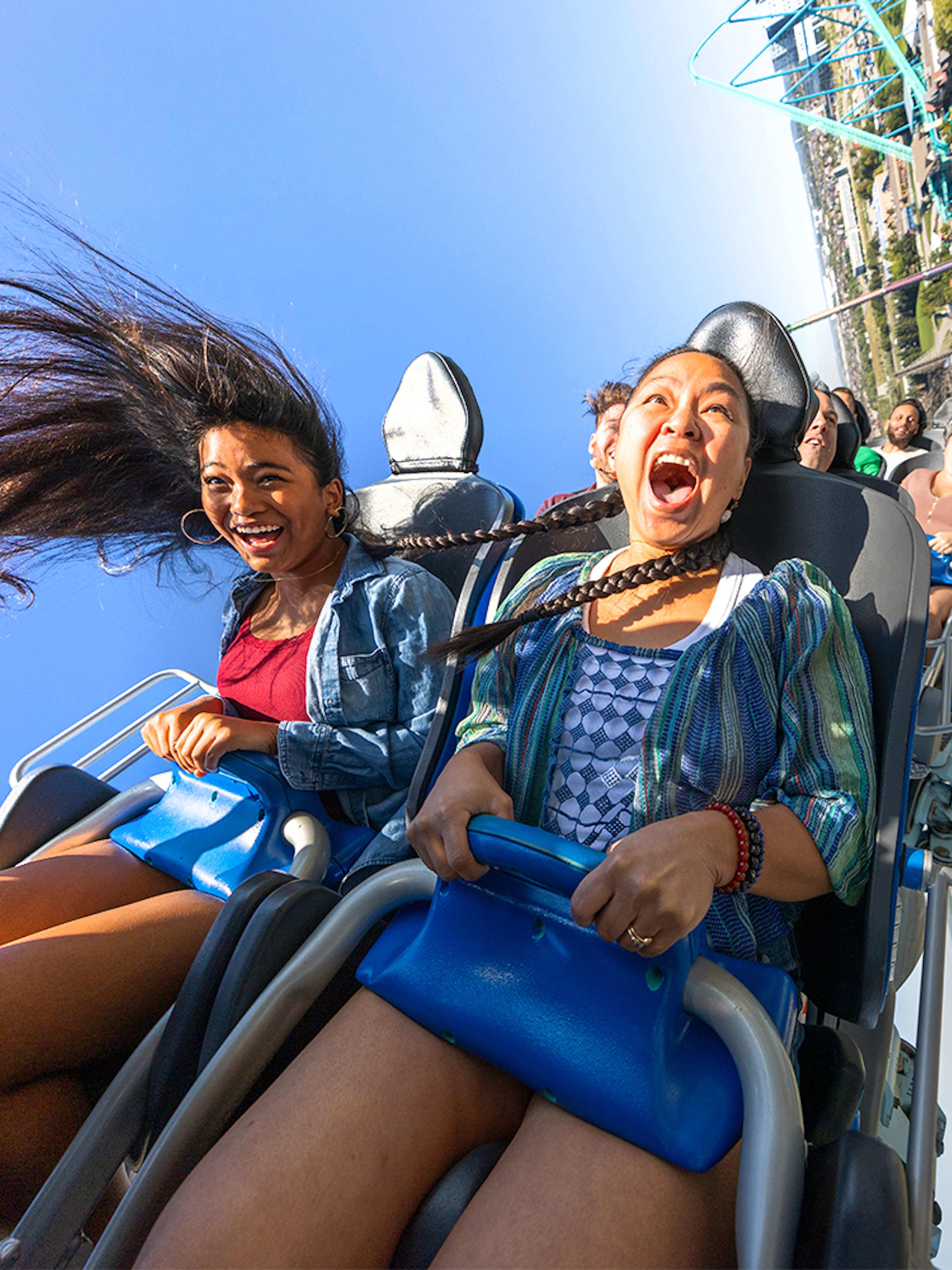 Riders enjoying the Alpen Fury Rollercoaster at Canada's Wonderland, Six Flags.