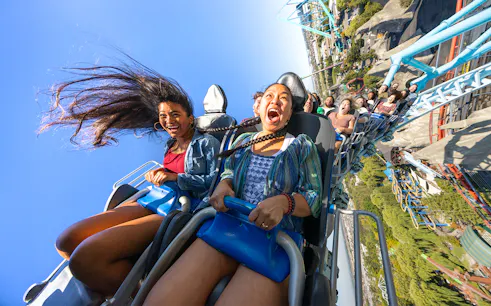 Riders enjoying the Alpen Fury Rollercoaster at Canada's Wonderland, Six Flags.