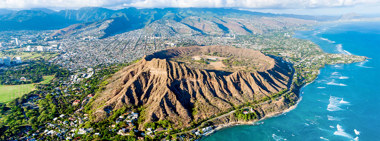 Aerial view of Grand Circle, Diamond Head Crater, Honolulu, Oahu, Hawaii, USA