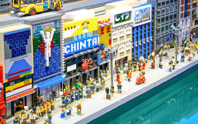 Lego model of Osaka street scene at LEGOLAND Discovery Center Osaka.