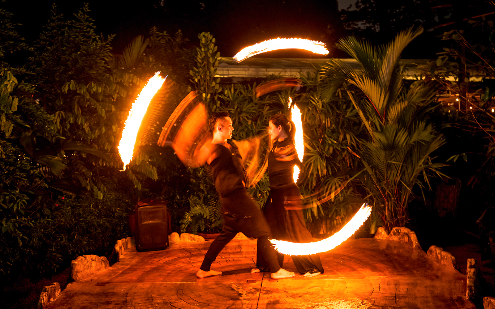 Thumbuakar fire performers at Night Safari, Singapore Zoo.