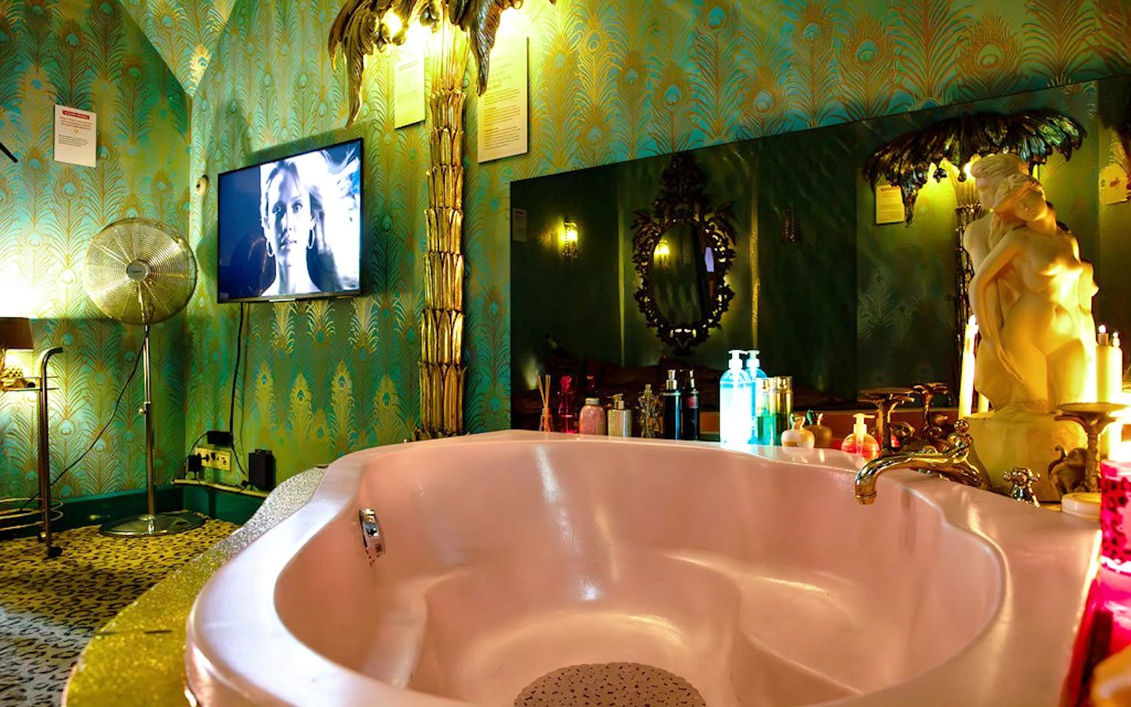 Luxurious bathroom exhibit at Red Light Secrets Museum, Amsterdam.