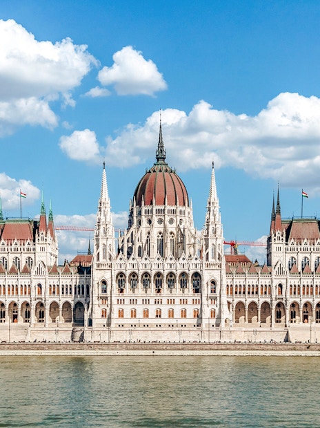 Hungarian Parliament building along the Danube River in Budapest.