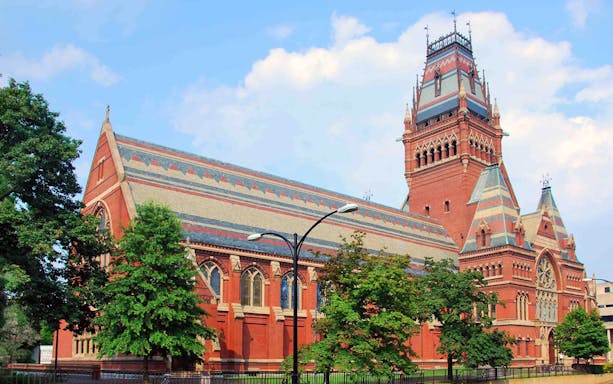 Memorial Hall at Harvard University, Cambridge, Massachusetts, with its distinctive Gothic architecture.