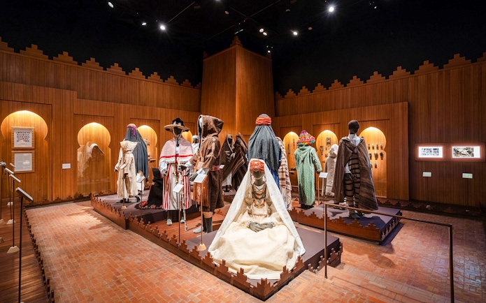 Traditional Berber clothing display at Berber Museum, Marrakech.