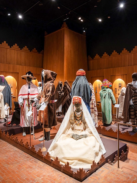 Traditional Berber clothing display at Berber Museum, Marrakech.