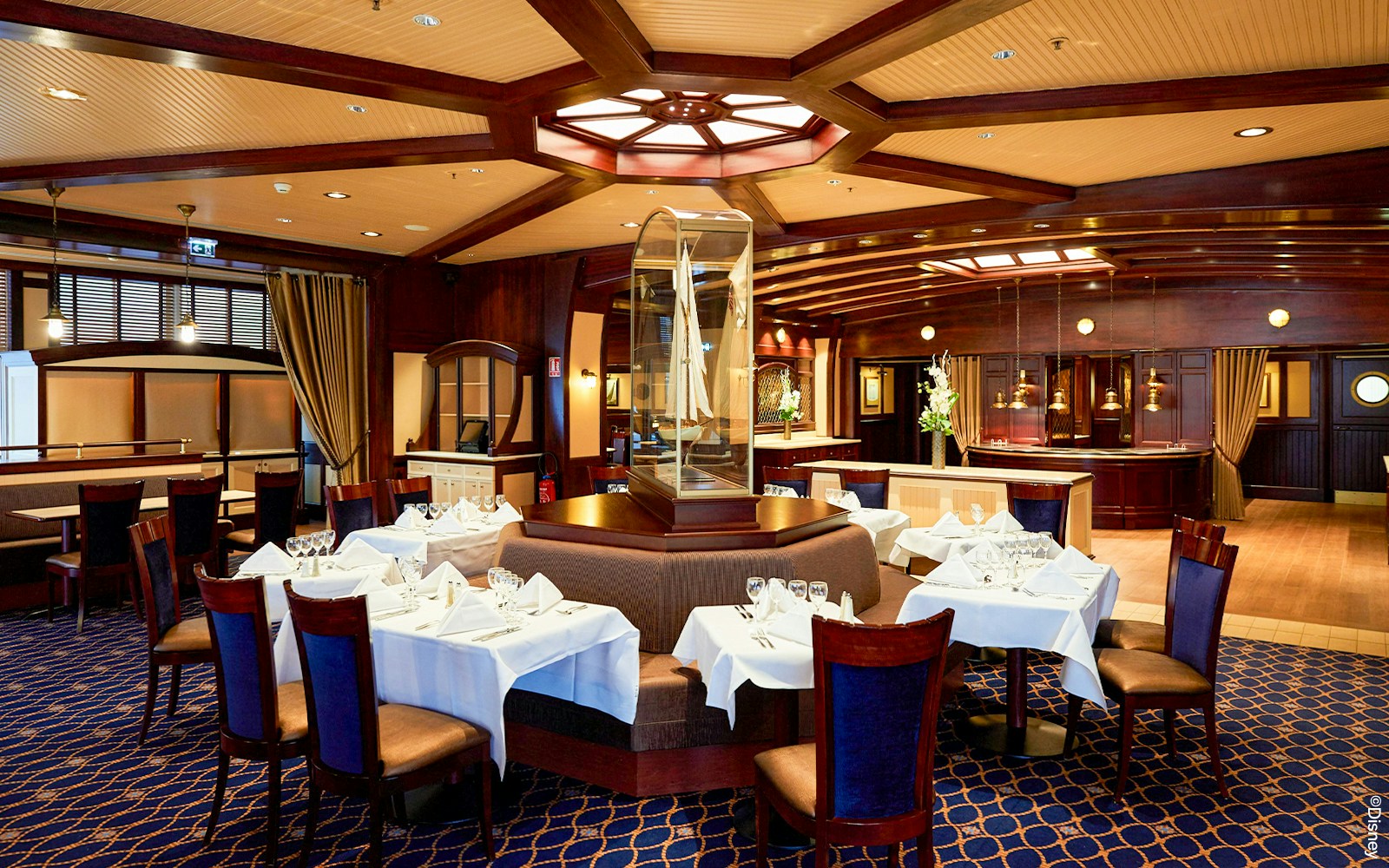 Yacht Club restaurant interior with nautical decor at Disneyland Paris.