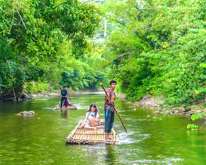 From Phuket: Bamboo Rafting, ATV Ride with Elephant Trekking & Bathing Experience