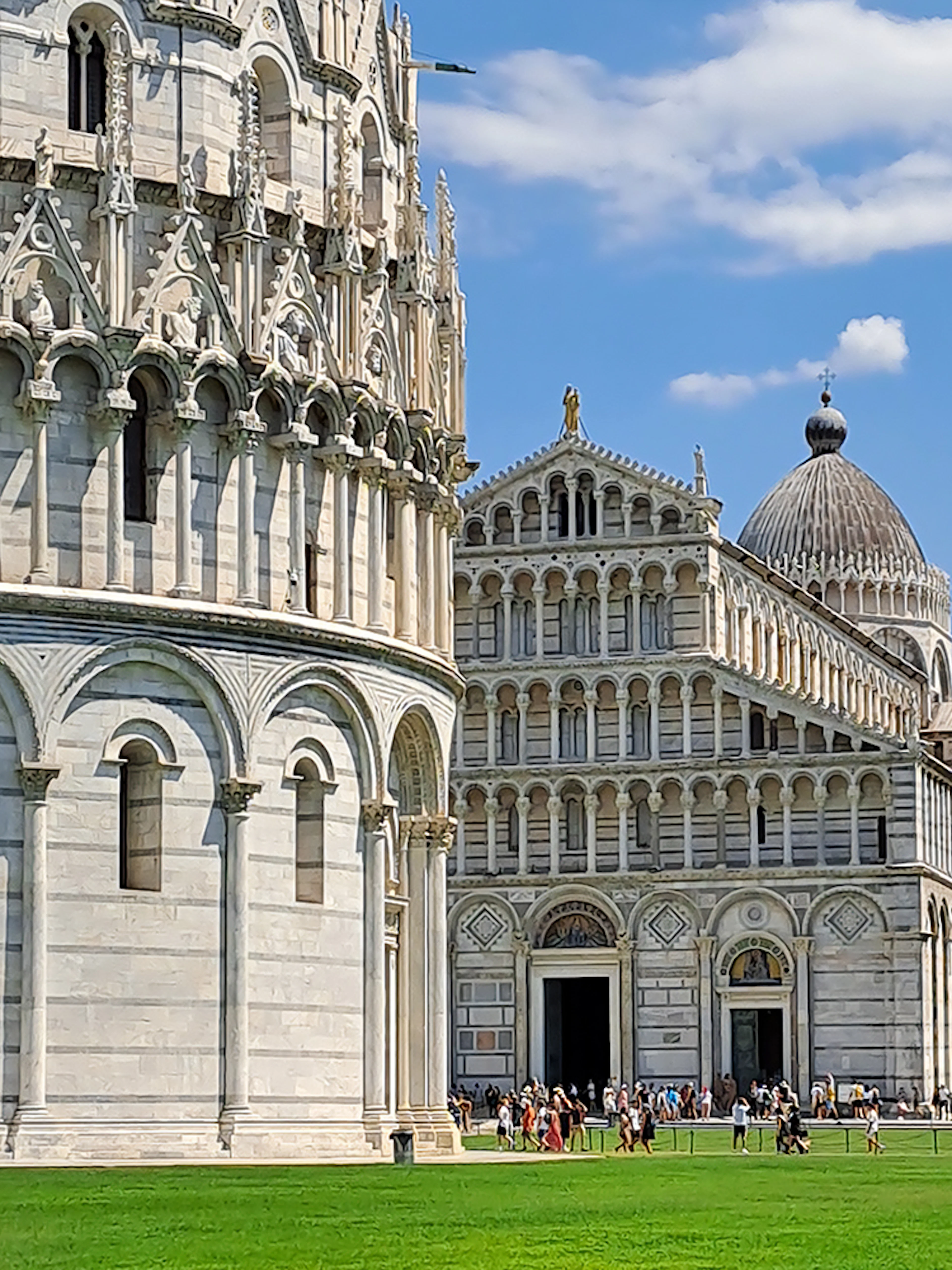 Pisa Cathedral and Leaning Tower on a guided walking tour in Pisa, Italy.
