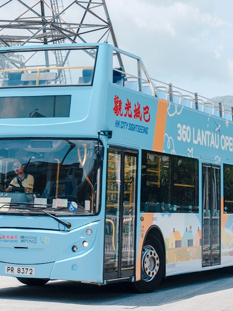 Open-top bus on Lantau Island tour route, Hong Kong.
