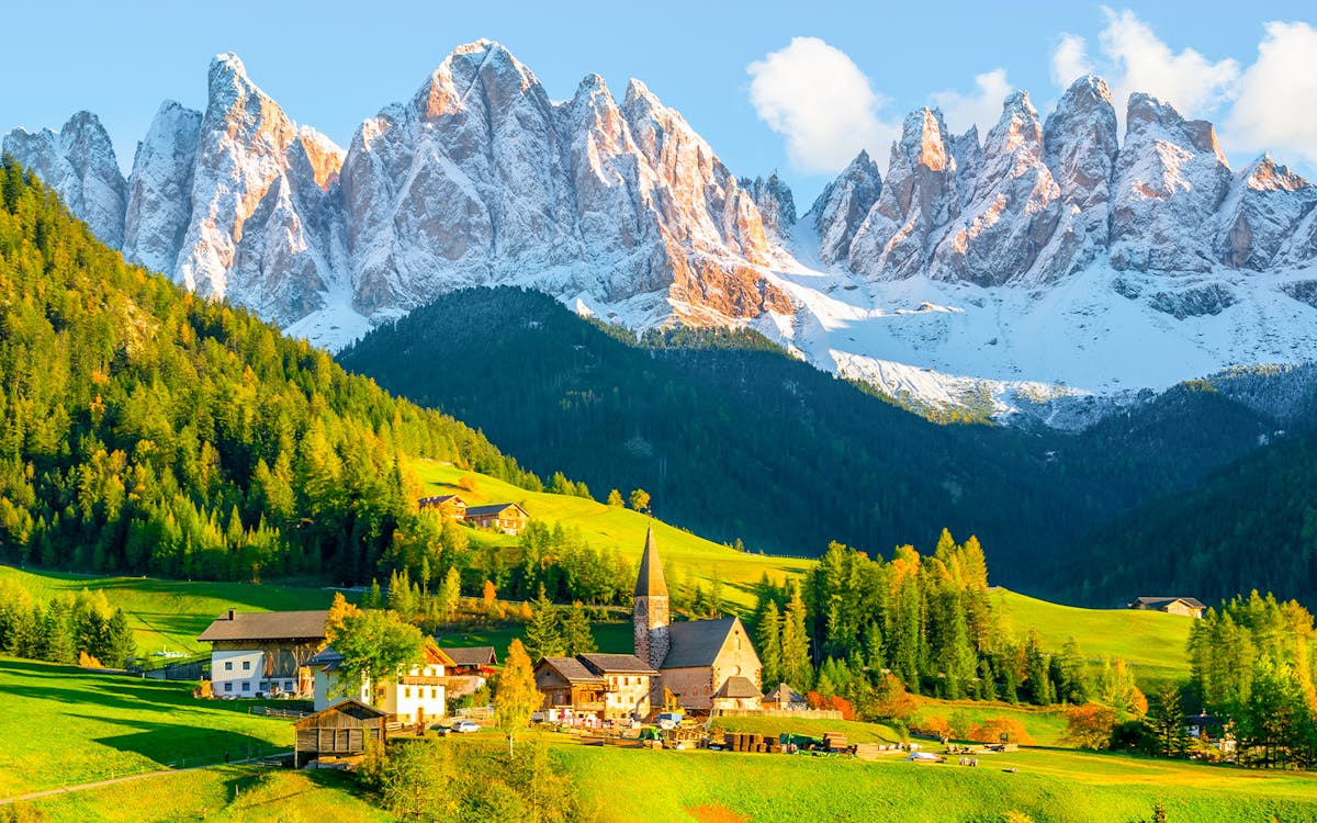 Beautiful sunset in Santa Maddalena village - Val di Funes valley, Dolomites - Trentino Alto Adige, Bolzano - Italy