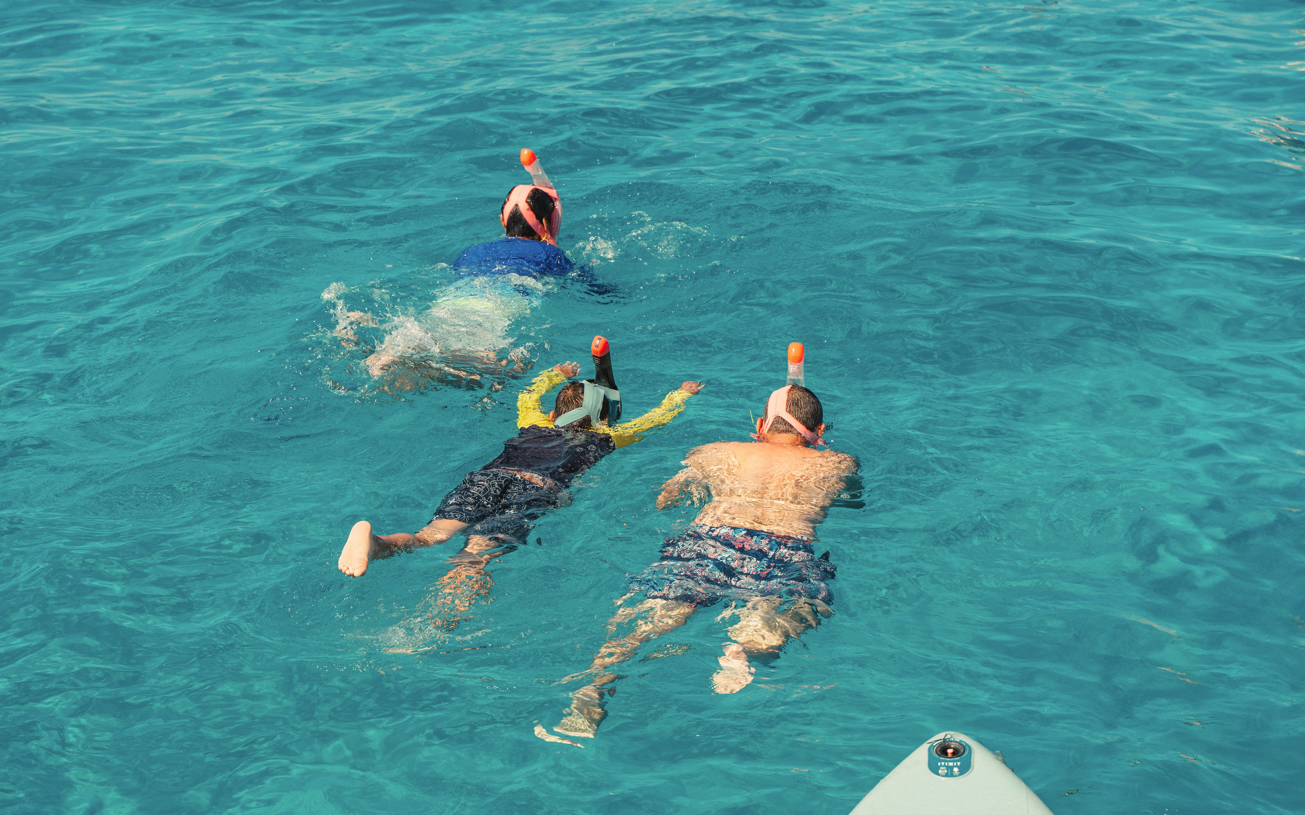 Snorkelers exploring clear waters at Cala Bassa Beach, Ibiza, Spain.