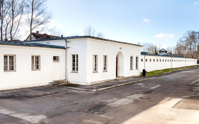 Dachau Concentration Camp building exterior on guided tour from Munich.