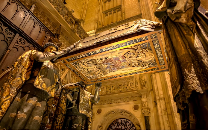 Tomb of Christopher Columbus inside Seville Cathedral.