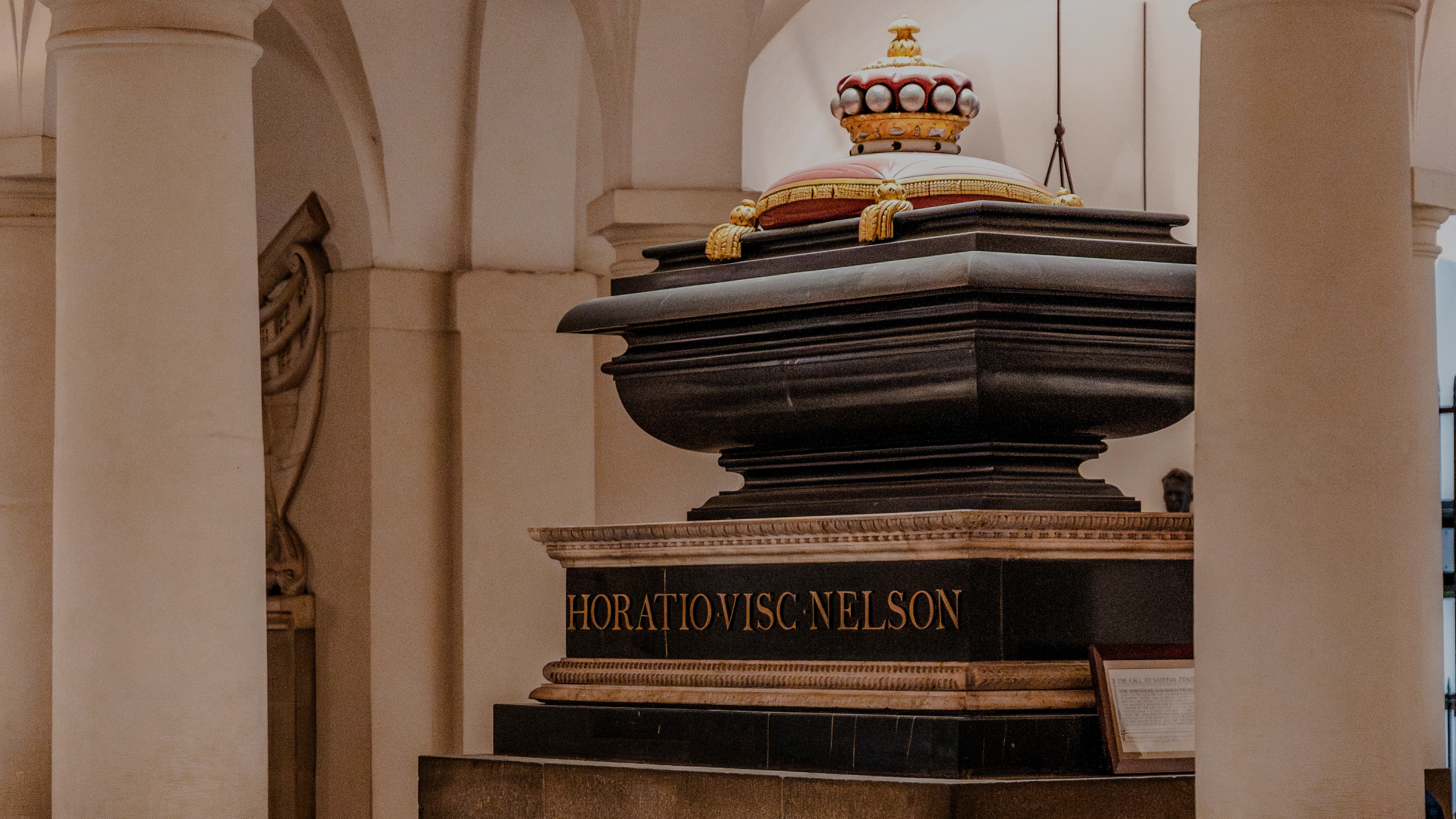 Marble sarcophagus of Horatio Nelson in St Paul's Cathedral crypt, London.