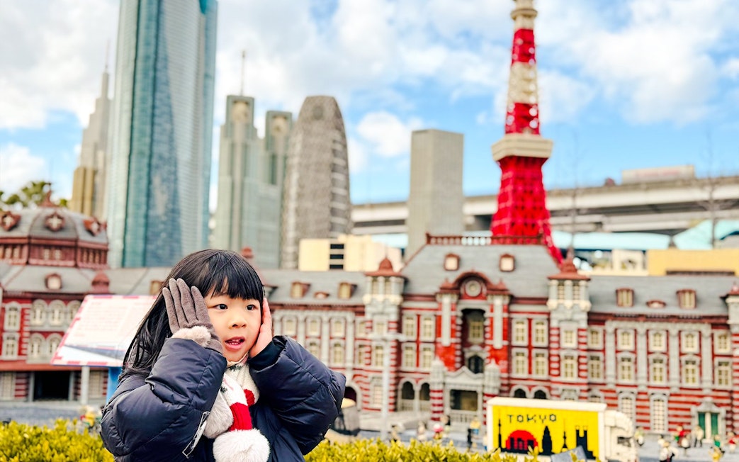 Child enjoying Tokyo landmarks at Legoland Japan.