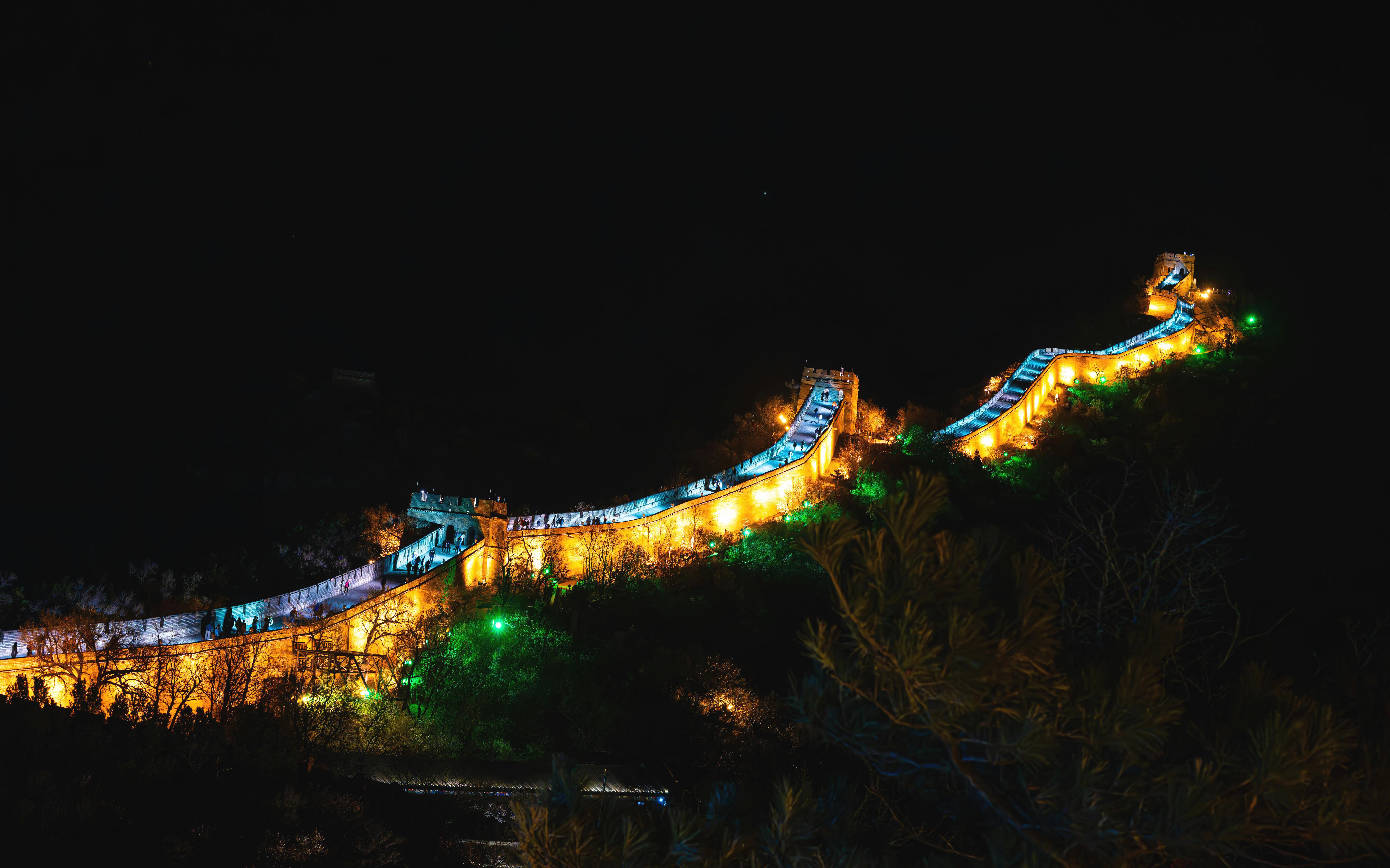 Badaling Great Wall illuminated at night, Beijing, China.