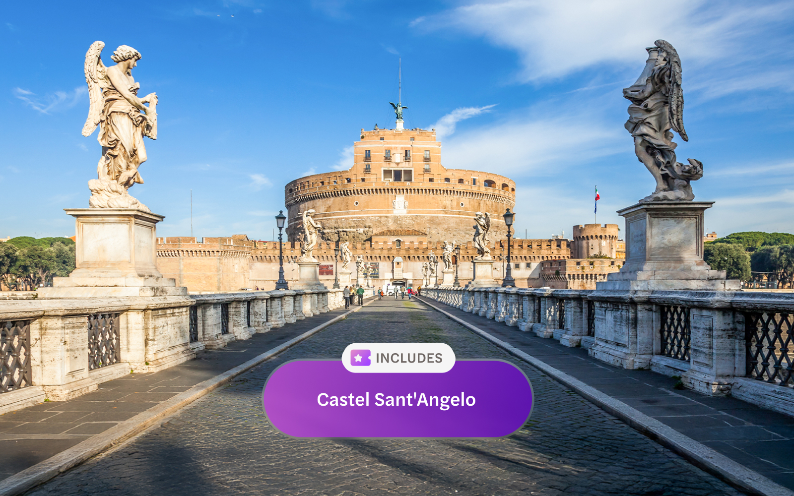 Castel Sant'Angelo in Rome with statues lining the bridge.