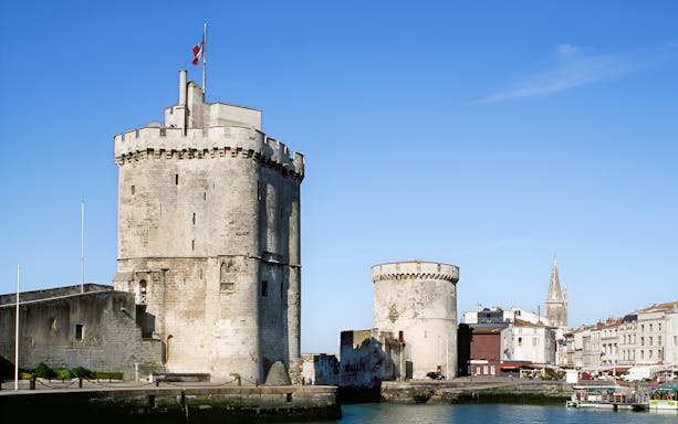 Towers of La Rochelle overlooking the harbor in Loire Valley, France.