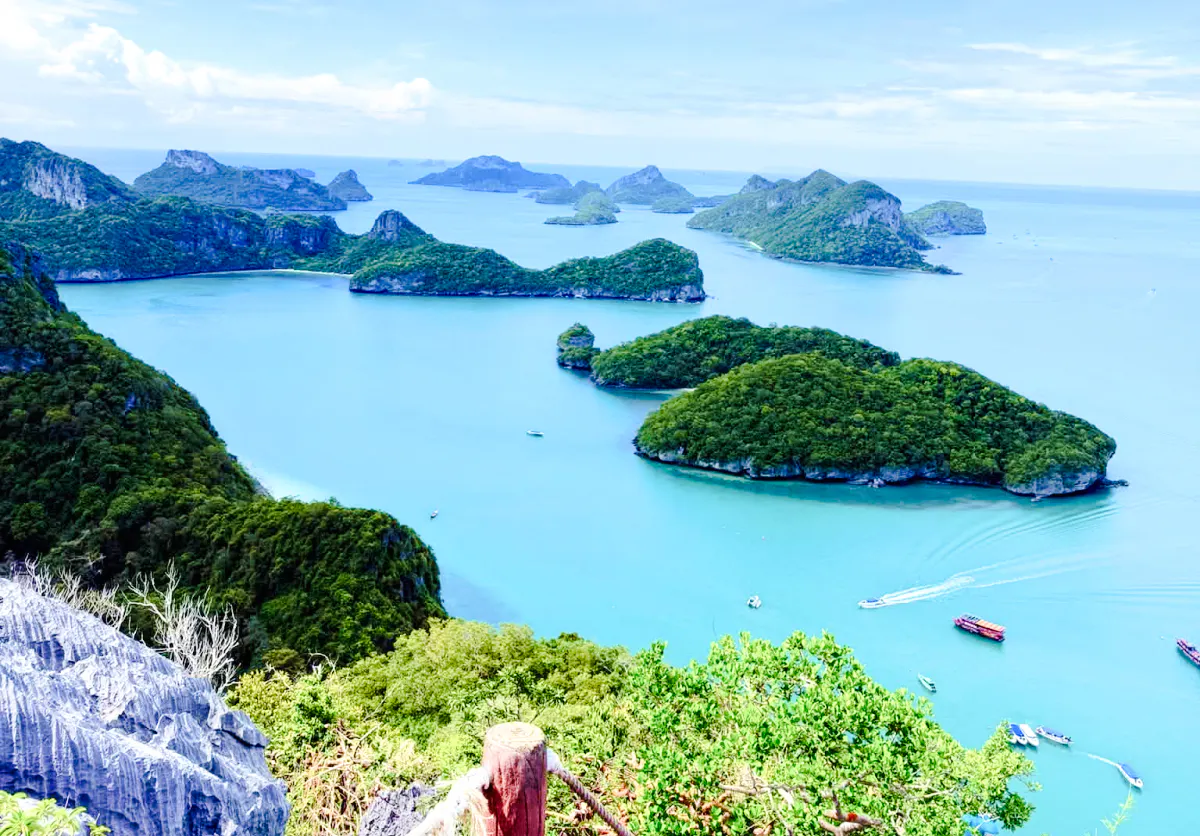 Ang Thong Marine Park islands viewed from a high vantage point, Koh Samui day tour.