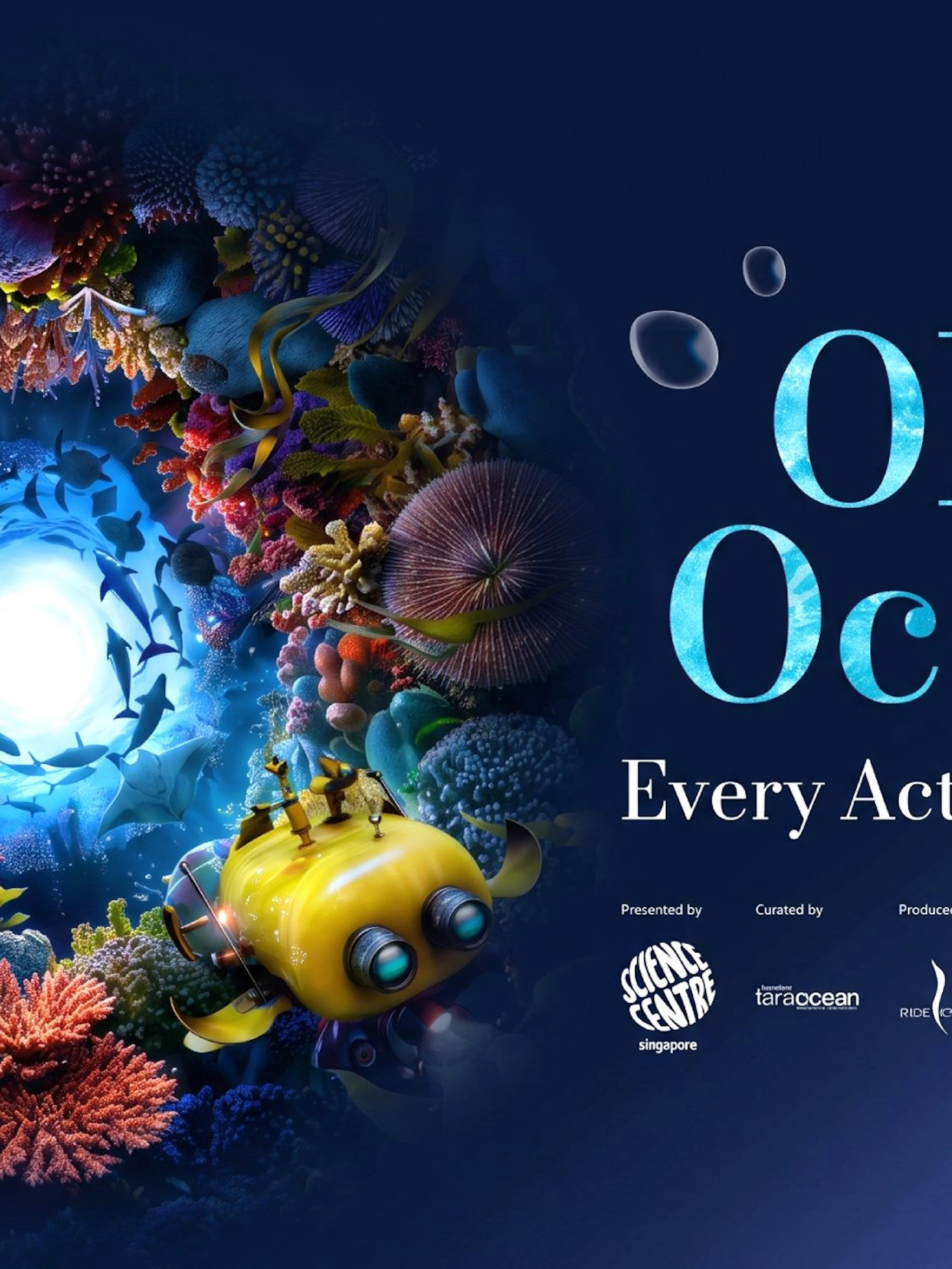 Underwater scene with coral reef and submarine at Science Centre Singapore exhibit.