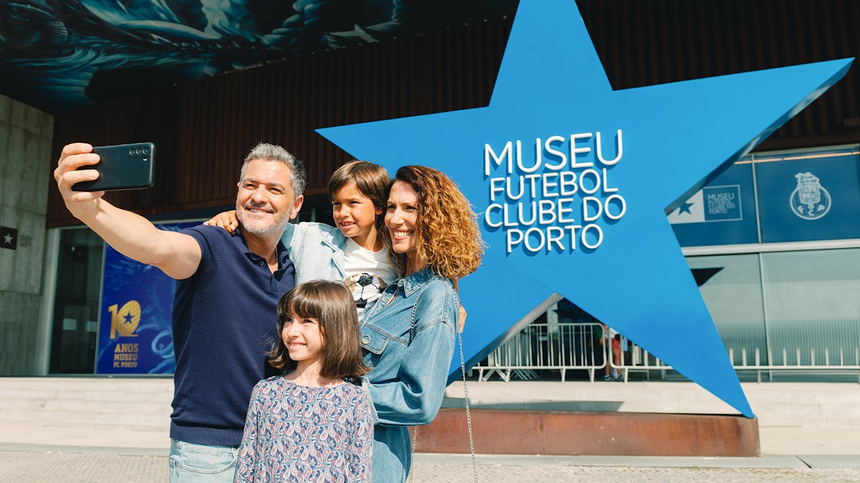 Visitors outside FC Porto Stadium Museum in Porto, Portugal, gathering near the entrance.