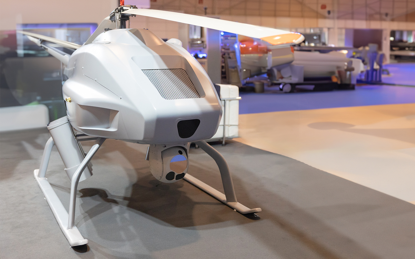 White big drone copter on exhibit.