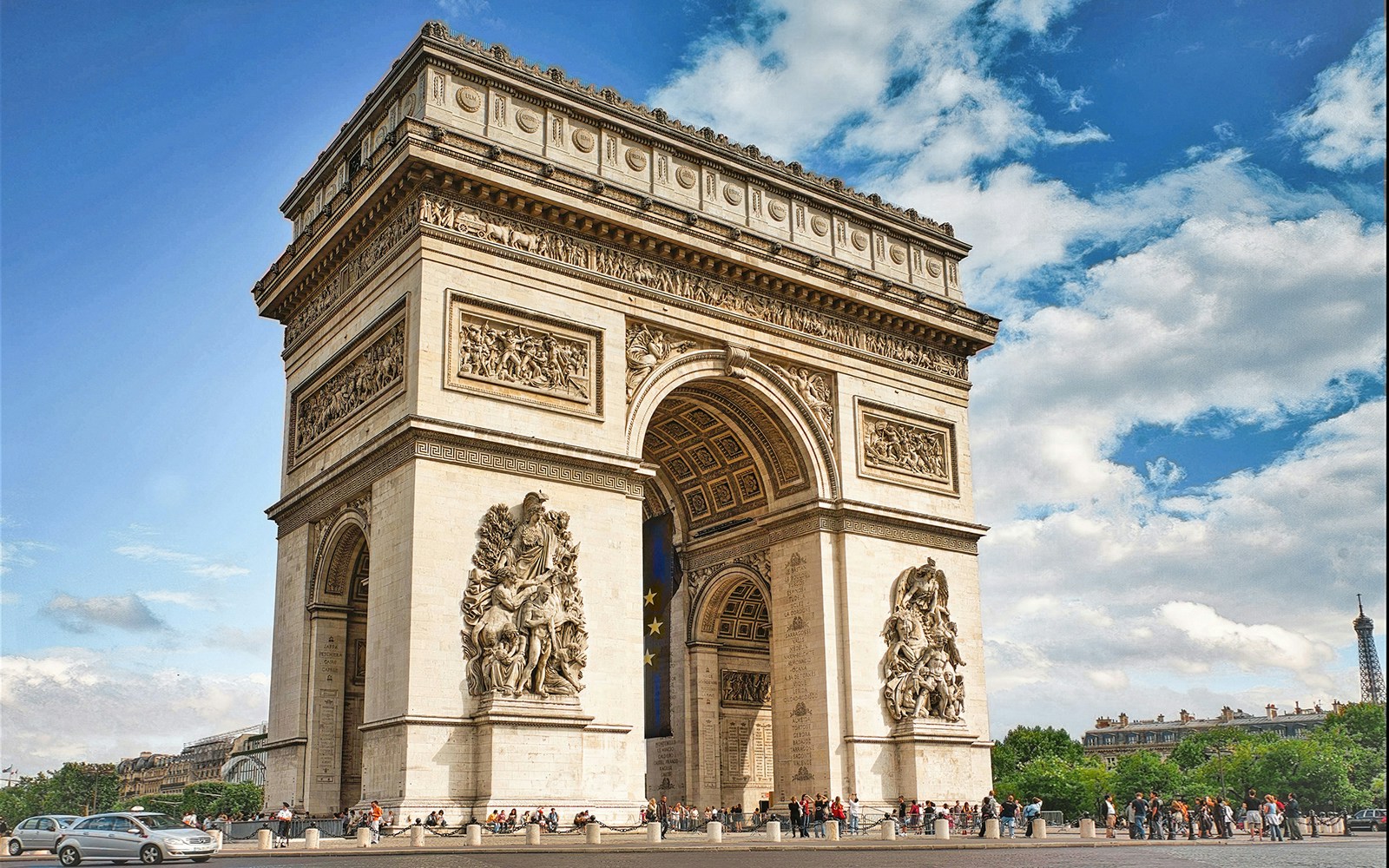 Arc De Triomphe's intricate architecture.