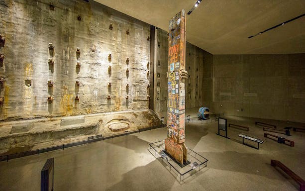 Steel column covered in tributes at 9/11 Museum, New York City.