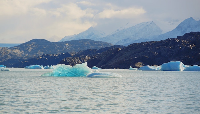 Cruise ship near Upsala and Spegazzini glaciers in Patagonia, Argentina.