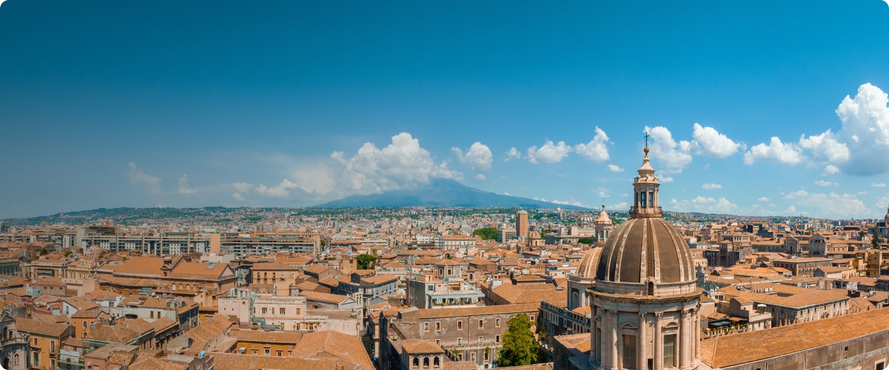 Catania cityscape with Mount Etna in the background.