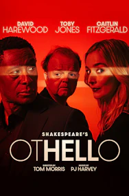 Othello performance at Shakespeare's Globe Theatre, London, with actors in period costumes on stage.
