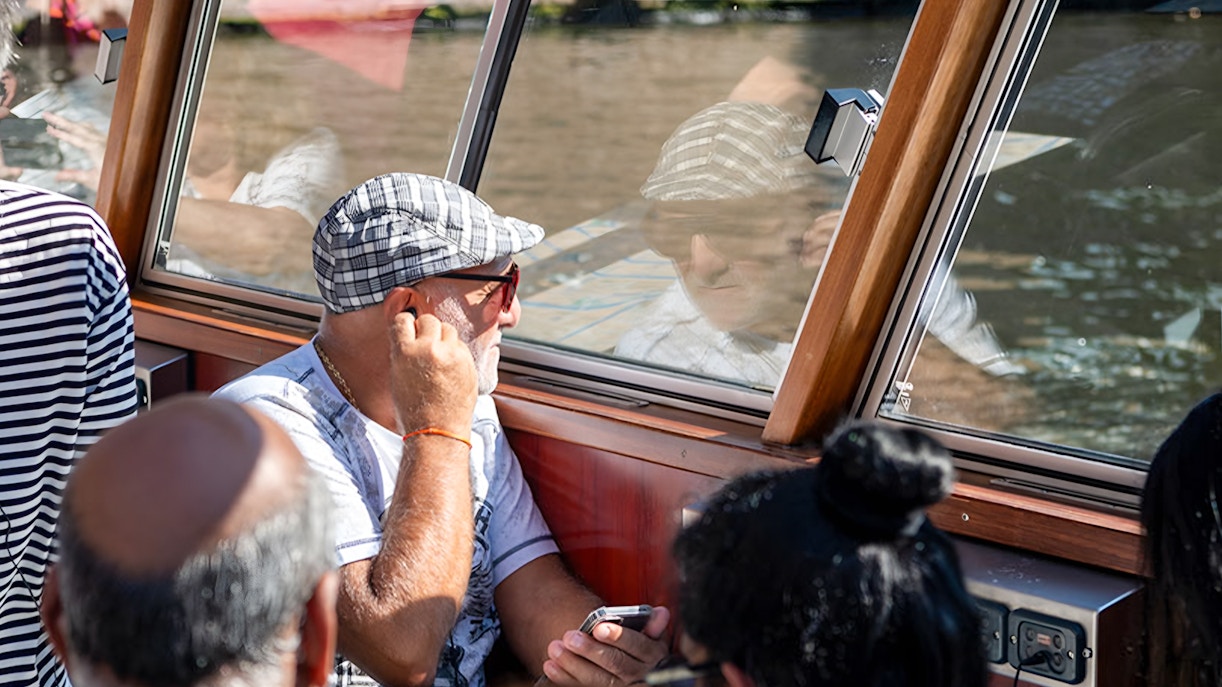 blue boat cruise complimentary earphones