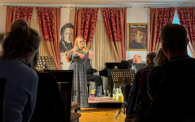 Musicians performing Jewish style klezmer music at a concert in Krakow.