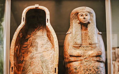 Ancient Egyptian sarcophagus exhibit at Smithsonian National Museum of Natural History.
