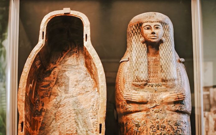 Ancient Egyptian sarcophagus exhibit at Smithsonian National Museum of Natural History.