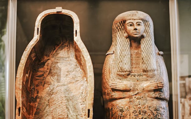 Ancient Egyptian sarcophagus exhibit at Smithsonian National Museum of Natural History.